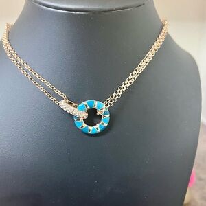 NWT Elegant Gold and Blue Pendant Necklace